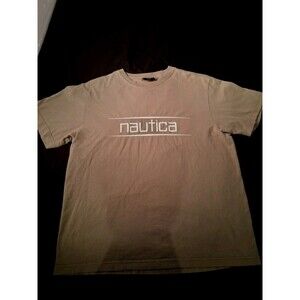 Nautica Tee Shirts Mens Small Tan Short Casual Sleeve Round Neck Pullover Logo